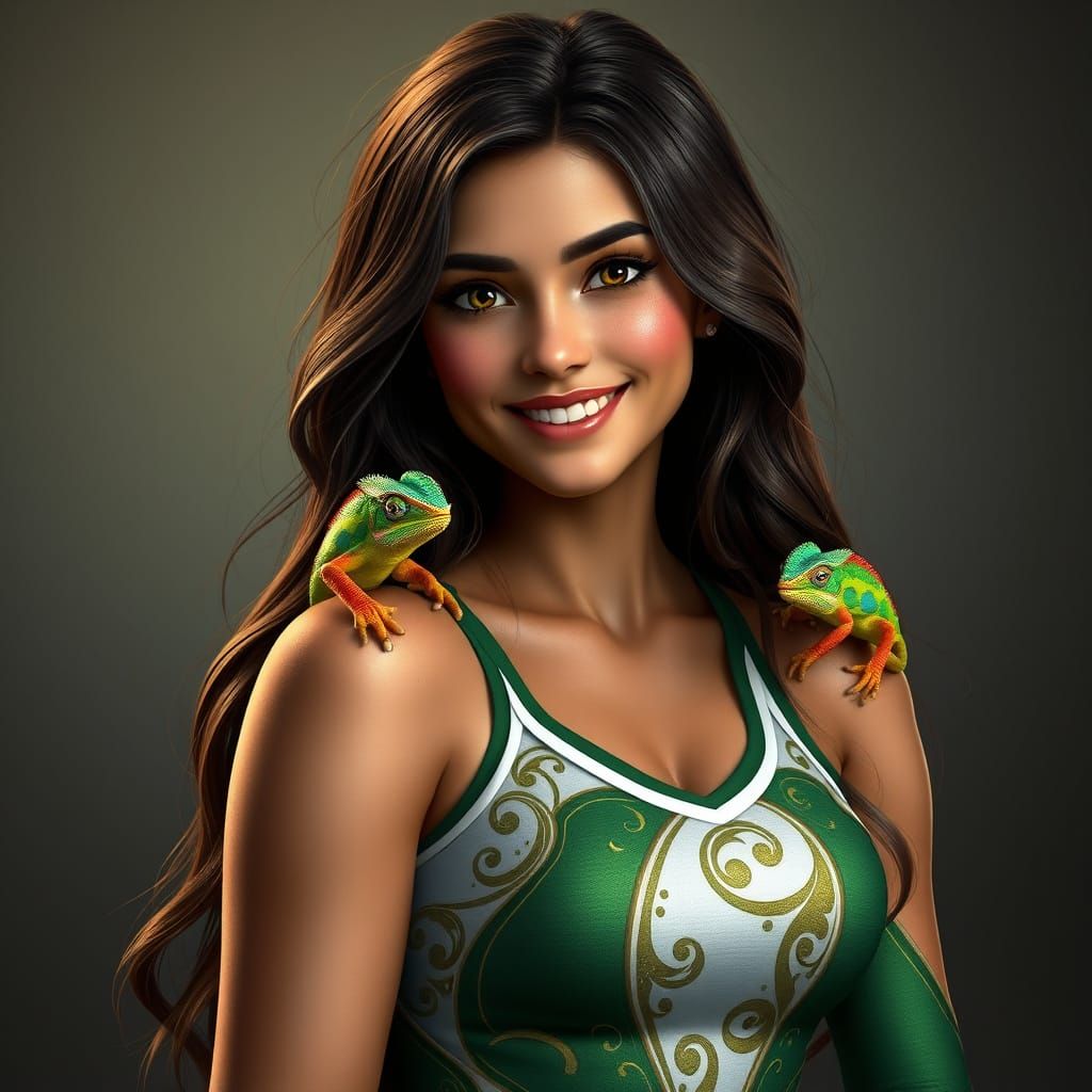 Mediterranean Goddess Cheerleader in Art Nouveau Style