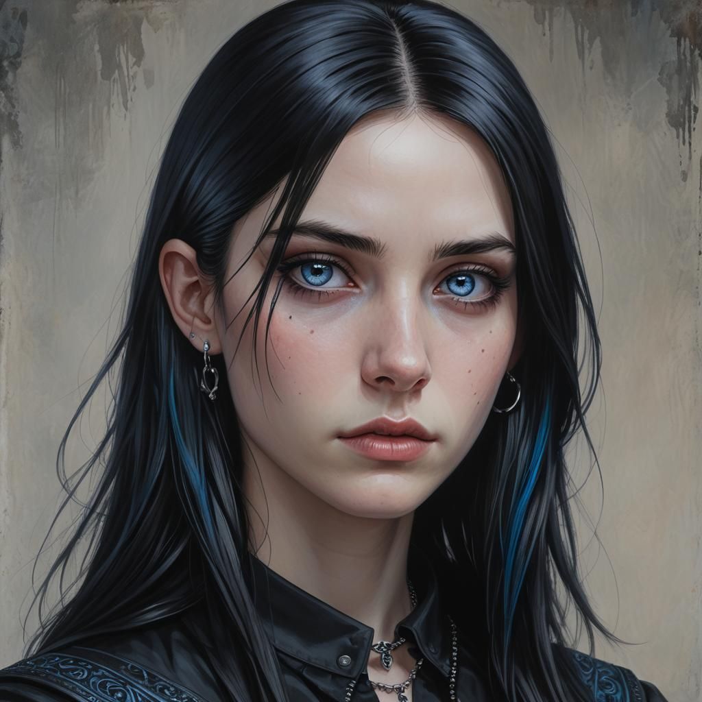 Hyperrealistic Portrait of a Goth Teenager
