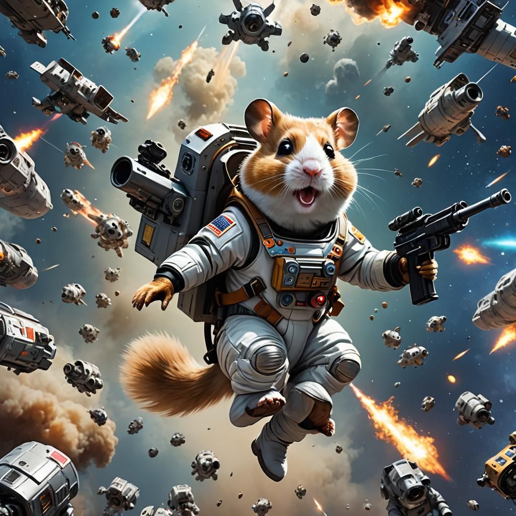 Hamster Astronaut Game Poster, Photorealistic Style