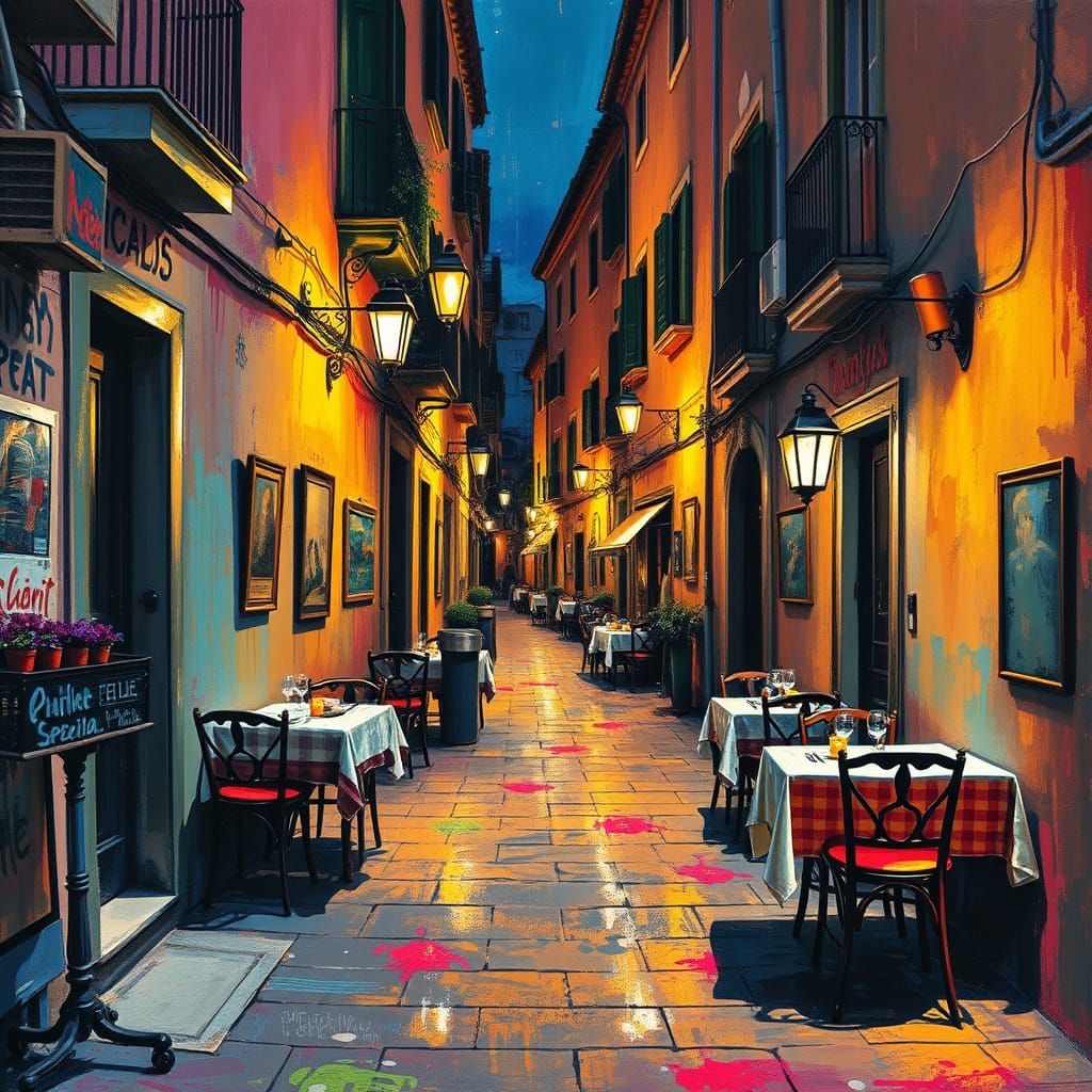 Vibrant Spanish Alleys in Graffiti Art Style