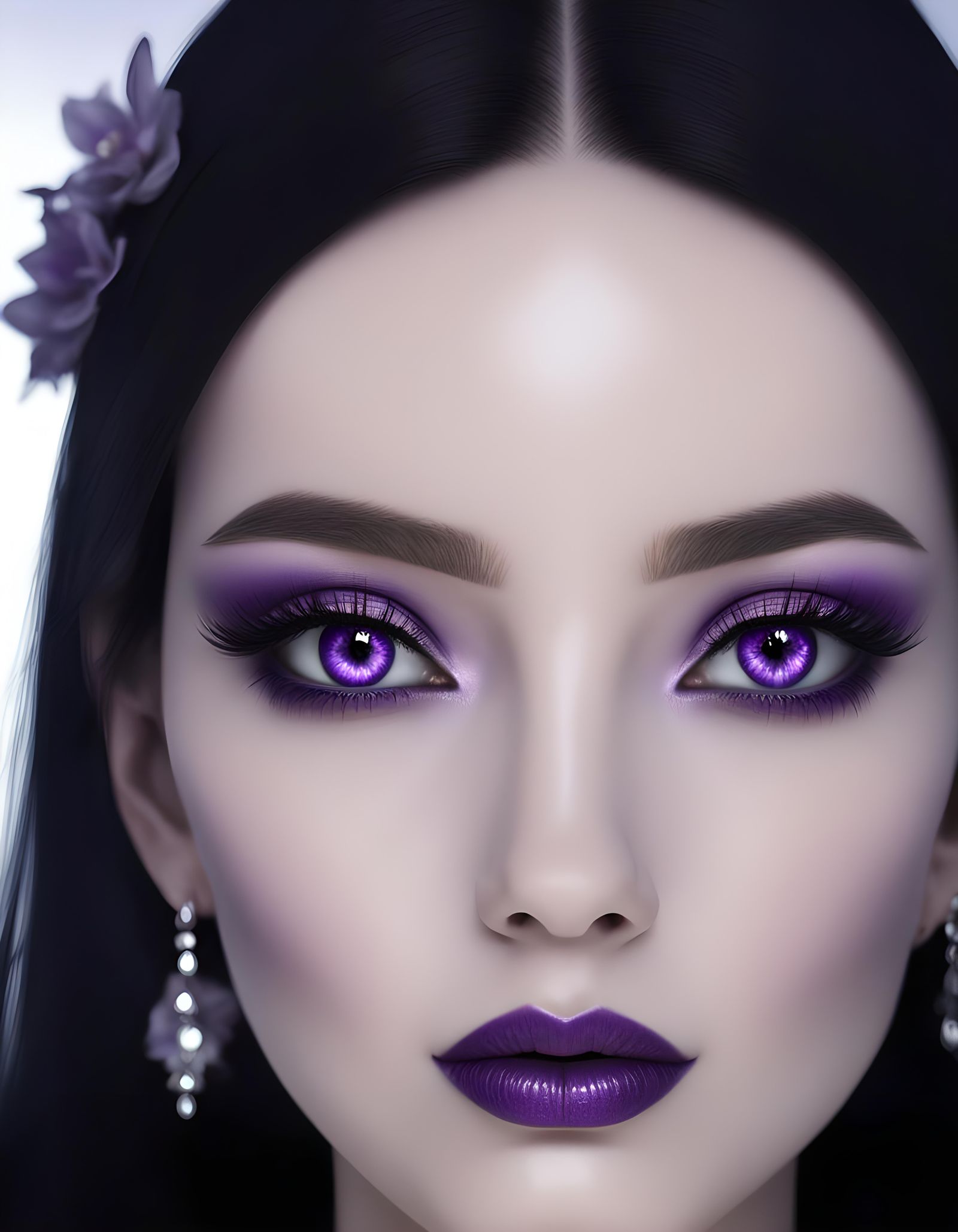 Ethereal young lady with long black hair with shiny porcelai...