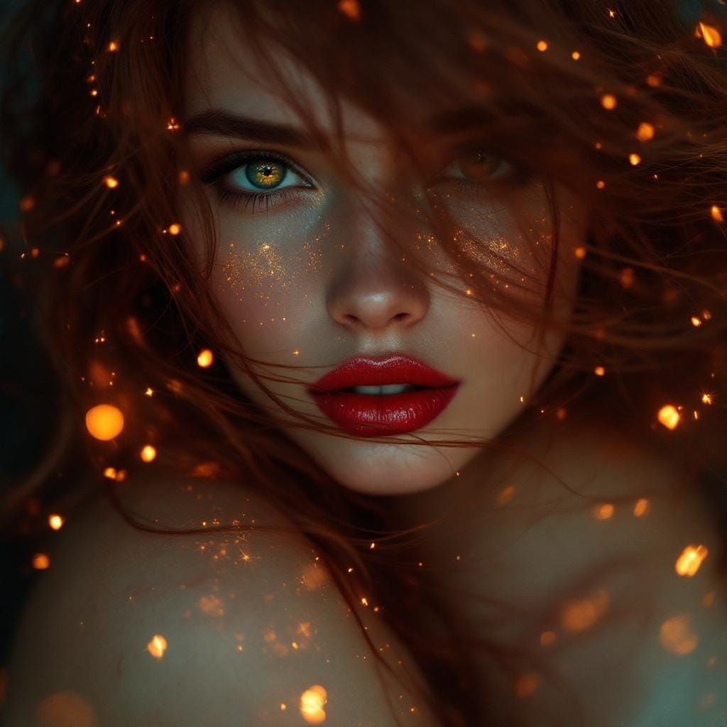 Sensual Portrait with Bare Shoulders and Velvet Particles