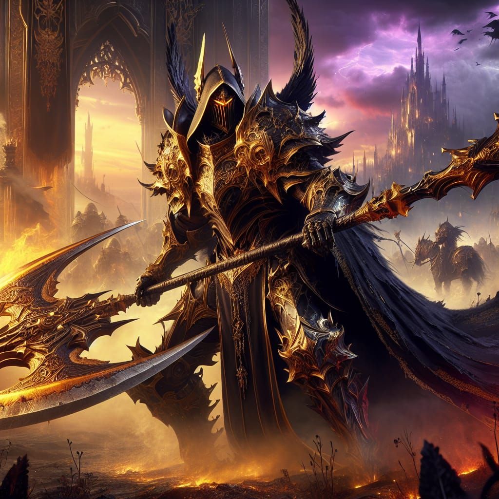 Formidable Knight in Black Armor, Art Nouveau Style