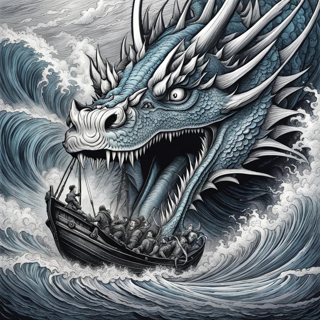 Jonah and the Sea Dragon in Pencil Shading