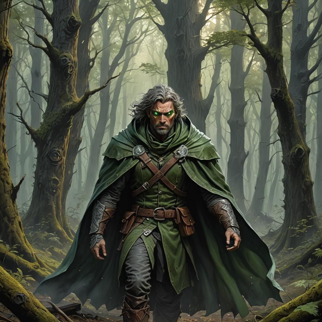 Fantasy Ranger in Haunted Forest, Digital Art