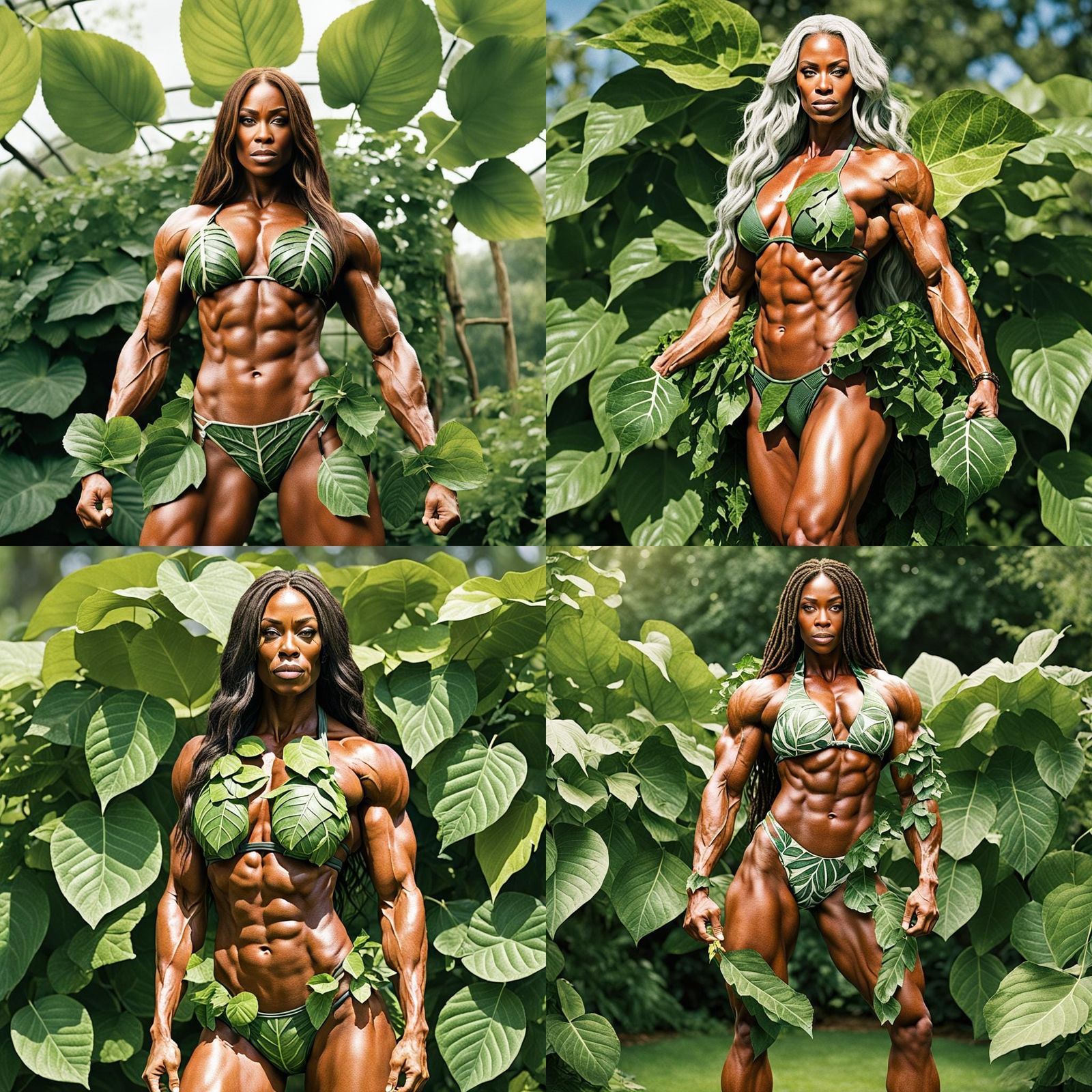 Muscular Eve in Eden with Leaf Bikini