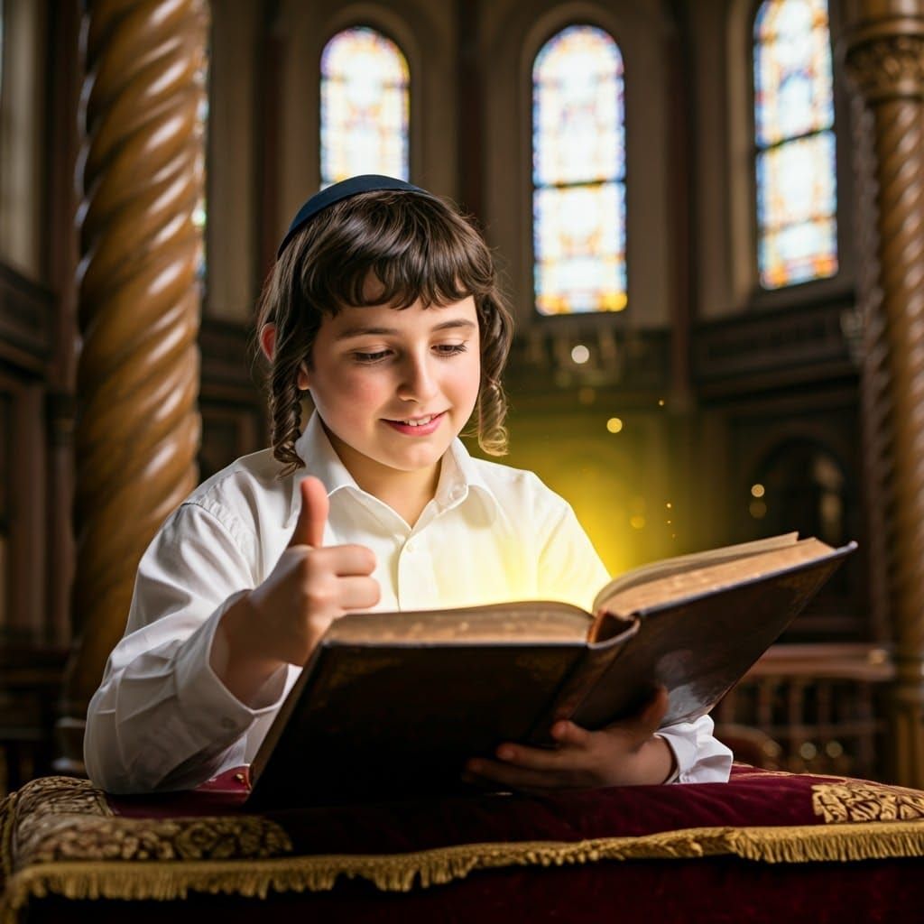 Studious Boy and Holy Book in Synagogue