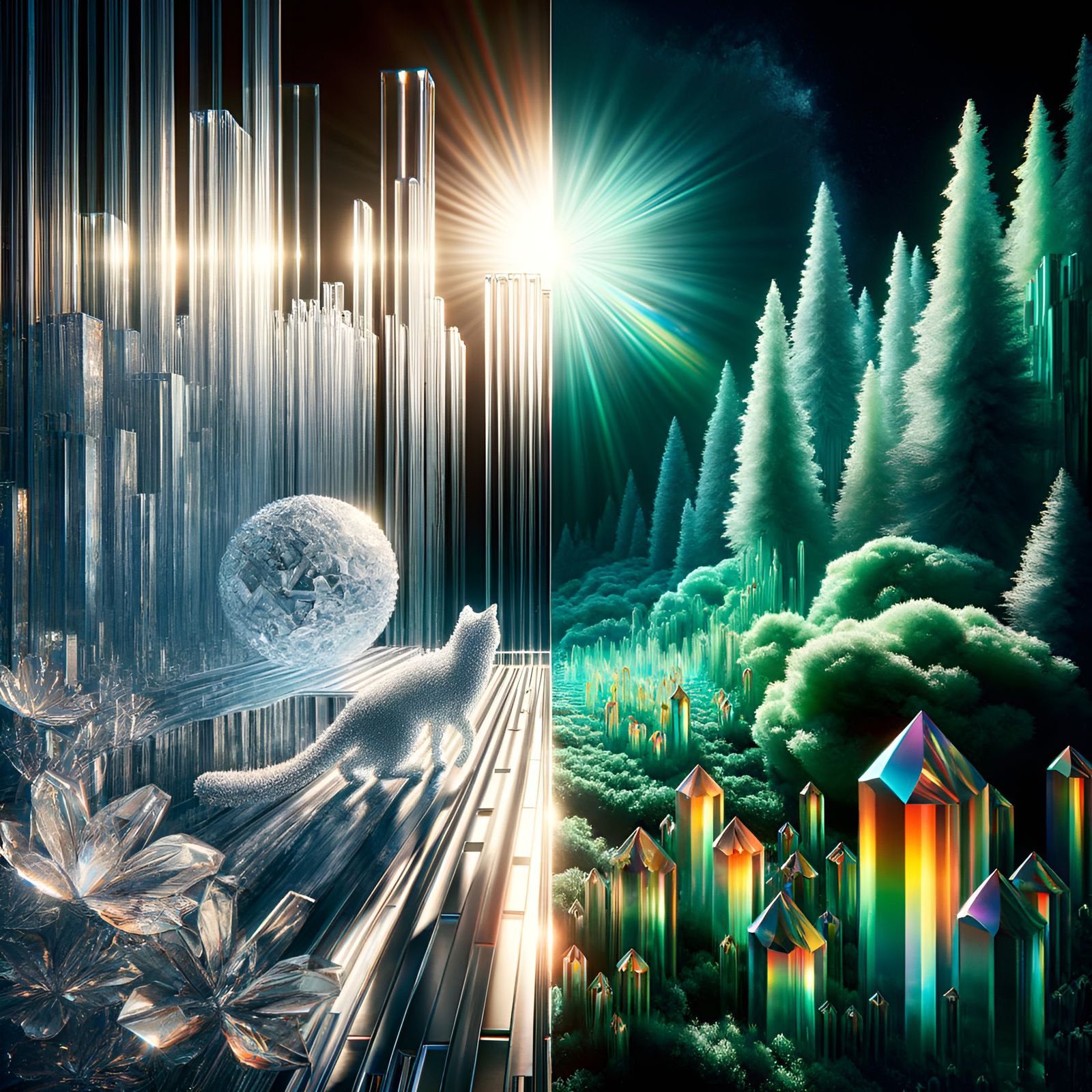 Crystal Garden Through Window: Vivid 3D Render