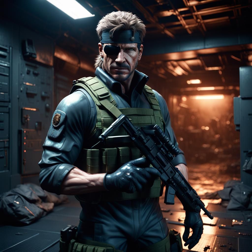 Photorealistic Solid Snake Infiltration: Detailed CGI Art