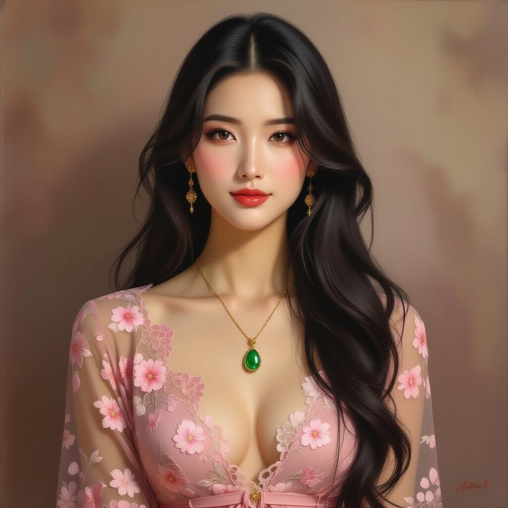 Elegant Chinese Woman in Realistic Oil Painting Style