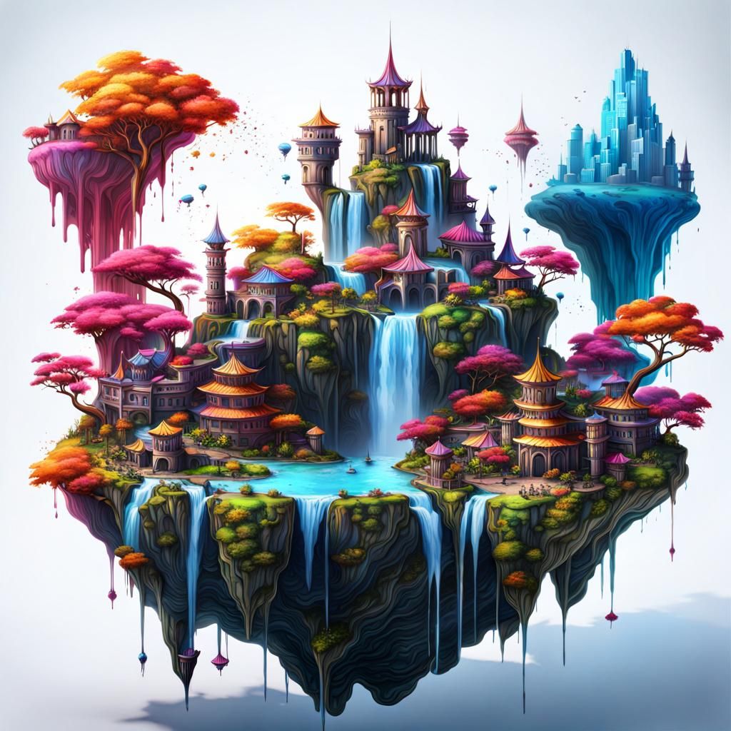 Ink splatter fantasy landscape