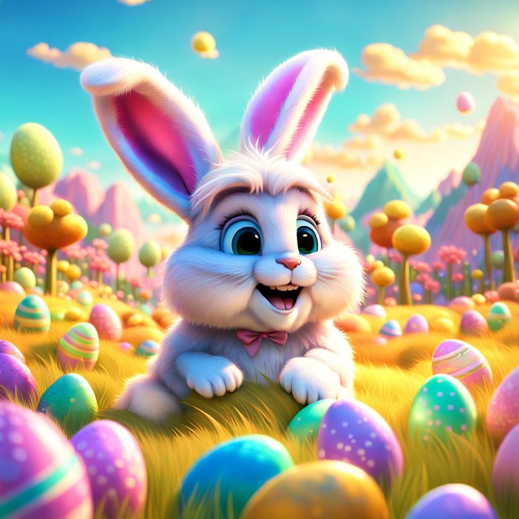 Charming Easter Bunny in Spring Landscape, Candy Art