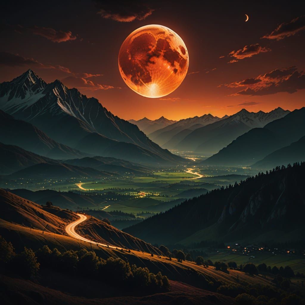Blood Moon Over Mountain Landscape Photography