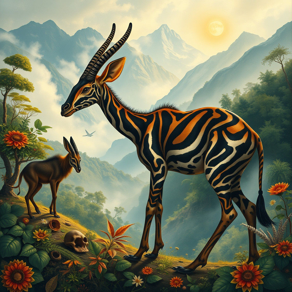 Okapi Evolution: A Surreal Naturalist Illustration