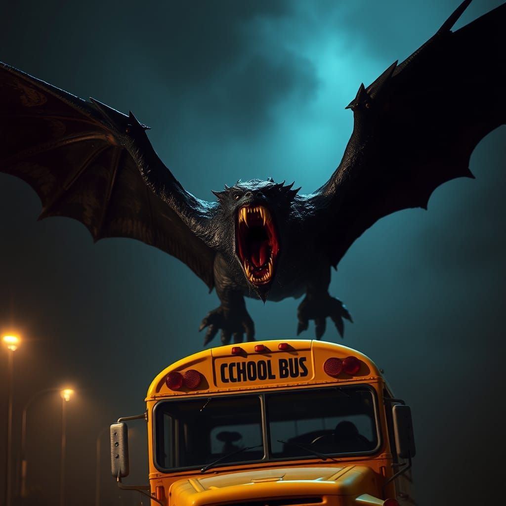Nightmarish Creature Soars Above School Bus
