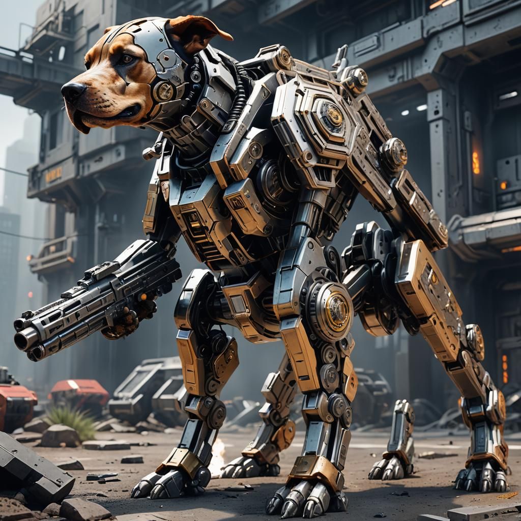 Dog with Gun: Futuristic Sci-Fi Mech Details