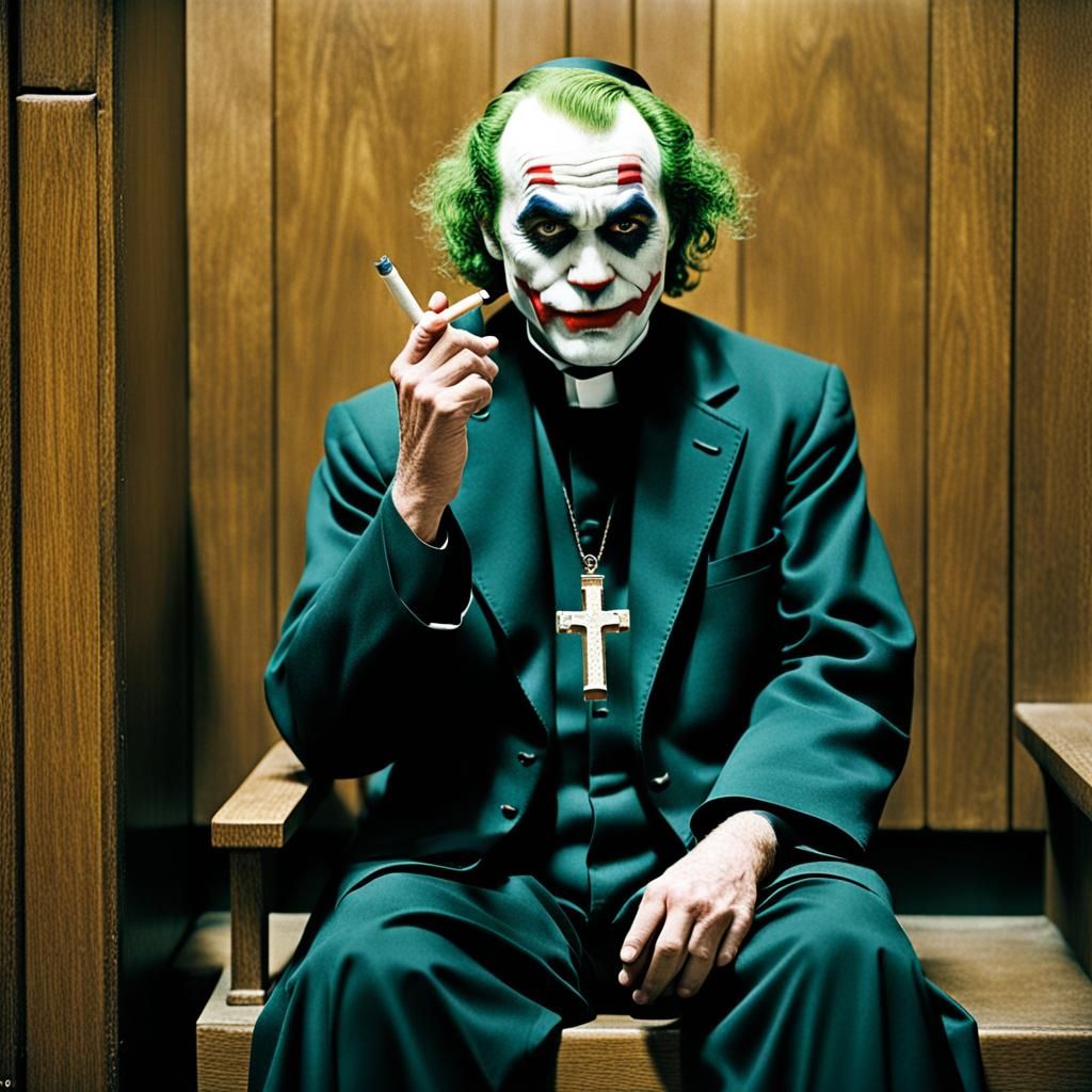 Joker as Priest in Confessional: 1950s Photo