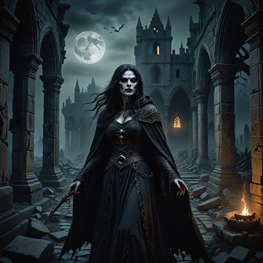 Dark Fantasy Demonic Witch in Ruin