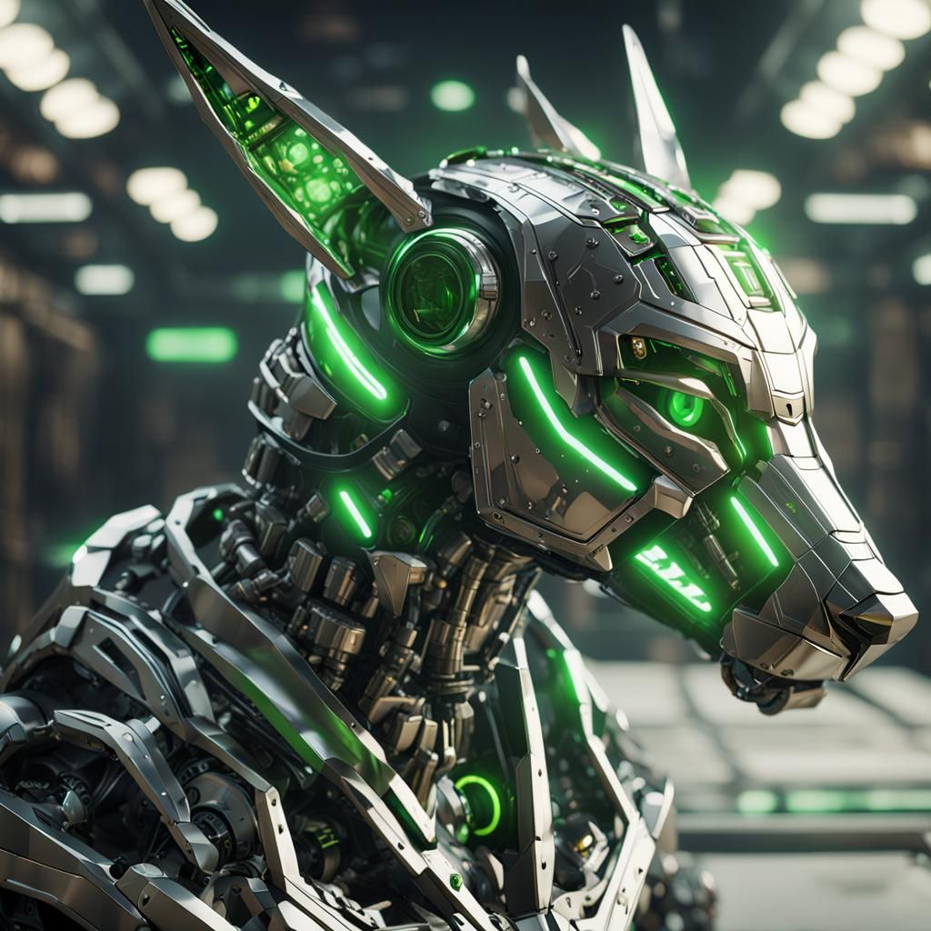 Futuristic Robotic Anubis with Green Energy Eyes