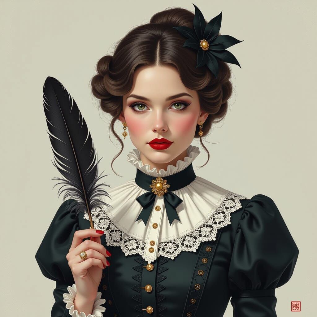 Victorian Monster with Feather, Dark Academia Style