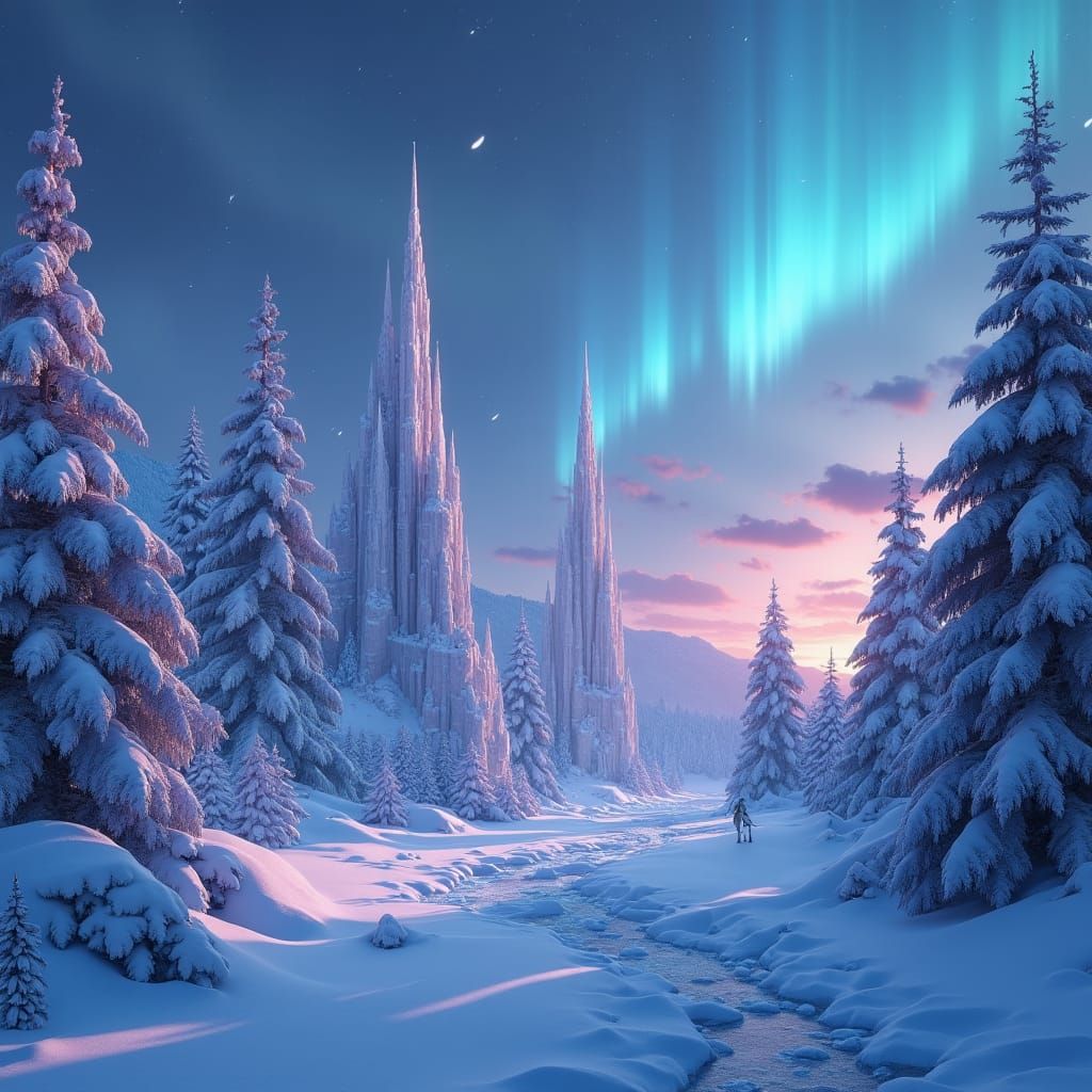 Mystical Winter Wonderland: Detailed Matte Painting