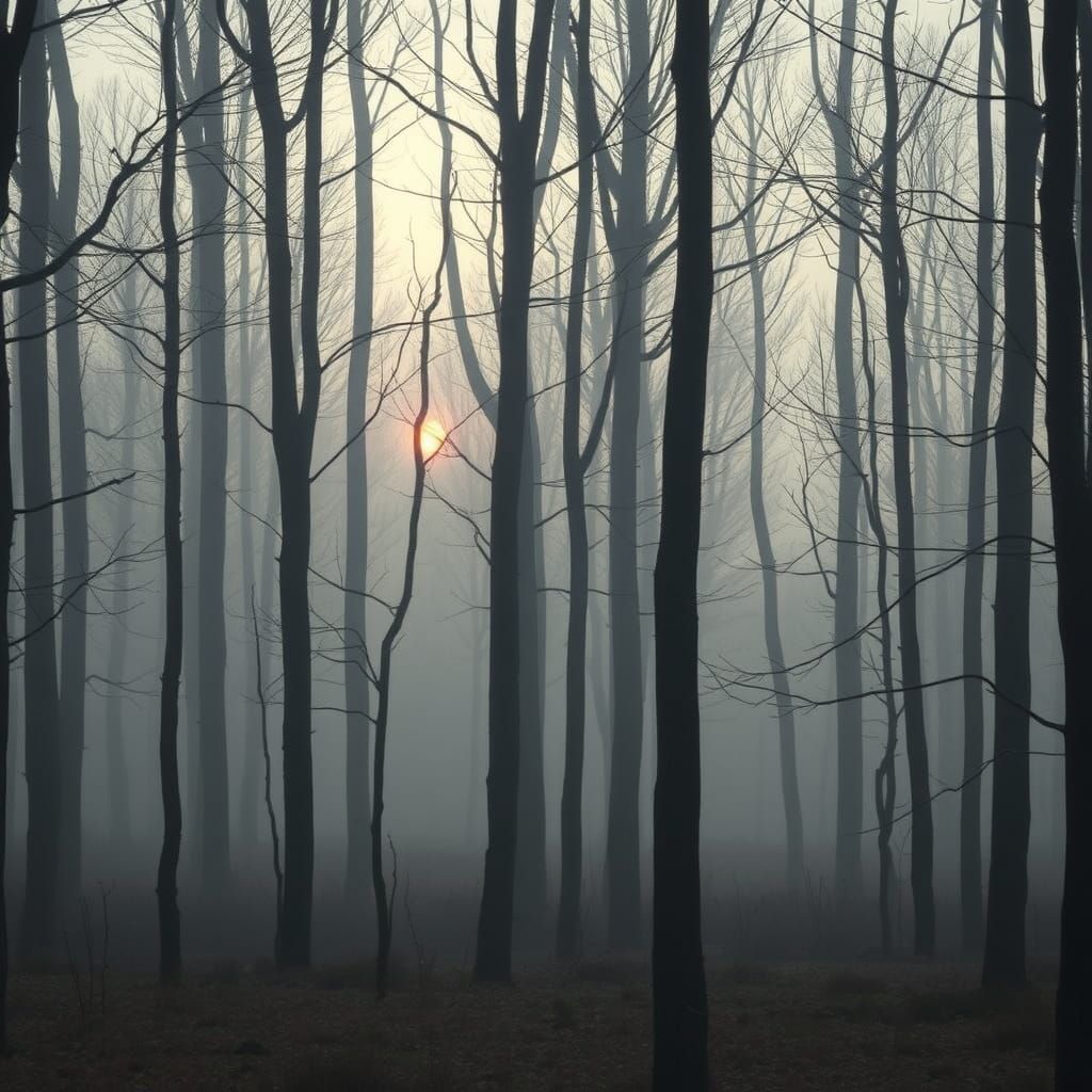 Minimalist Forest: Serene Morning Glow