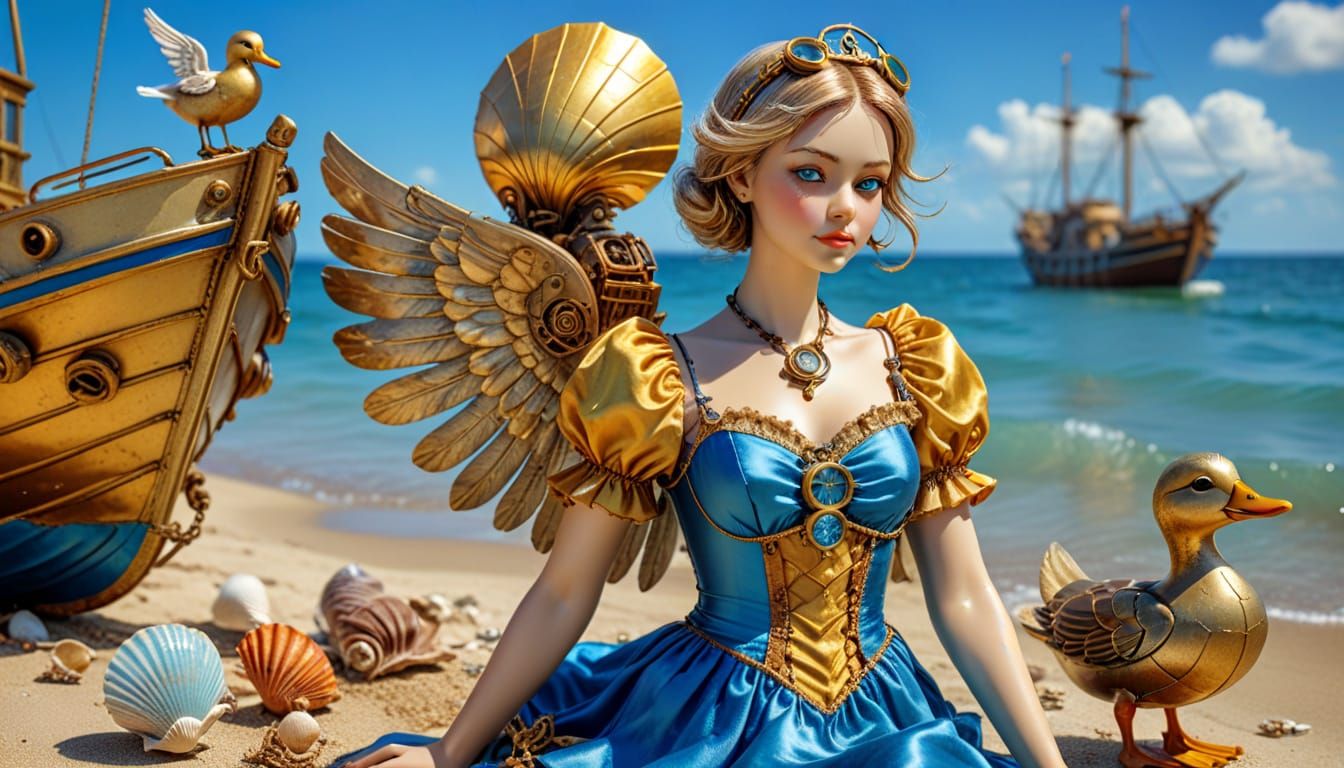 Steampunk Angel's Beach Vacation in 3D Photography