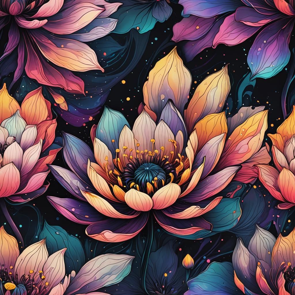 Elegant Black Flower in Iridescent Ink