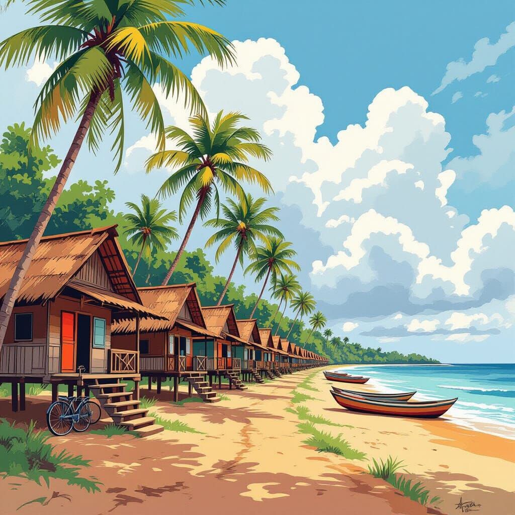 Picturesque Malay Kampung Huts by the Beach