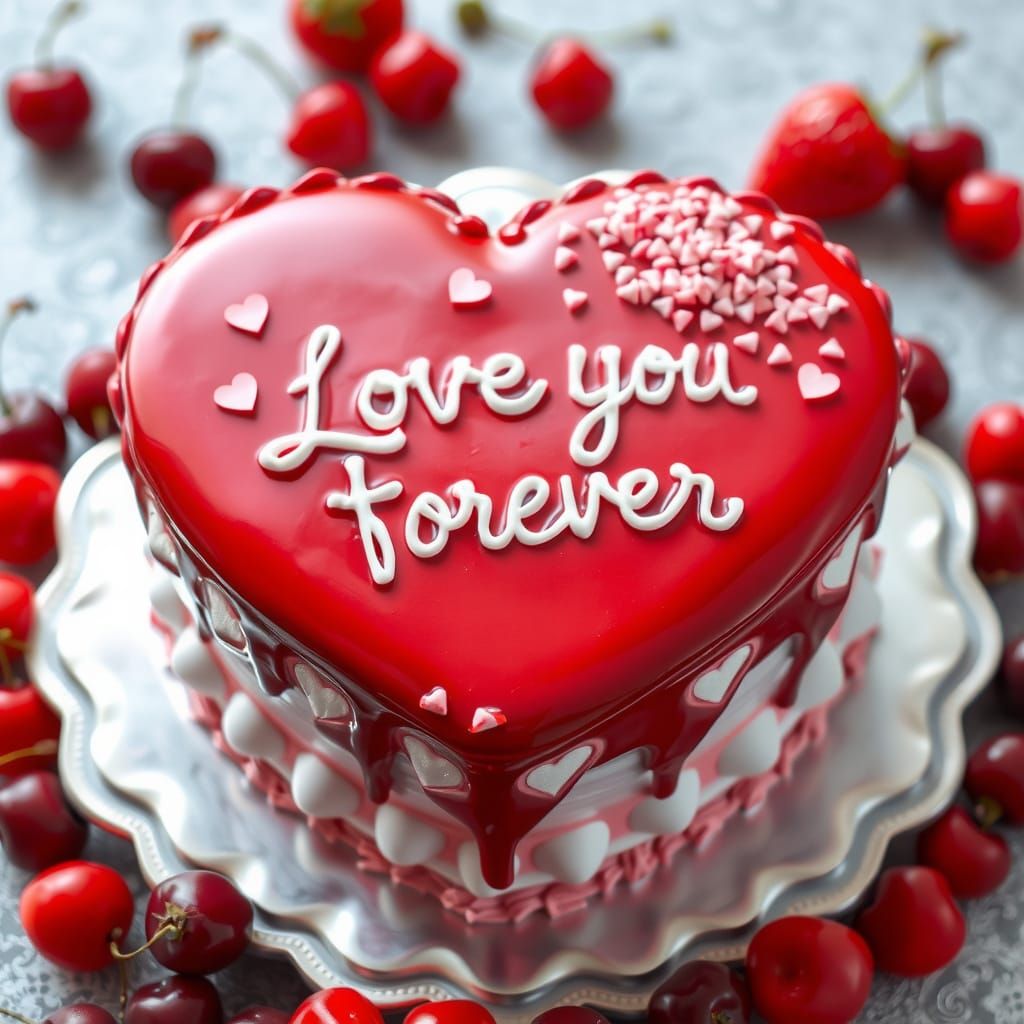 Luxurious Heart-Shaped Cake in High Gloss Magazine Style