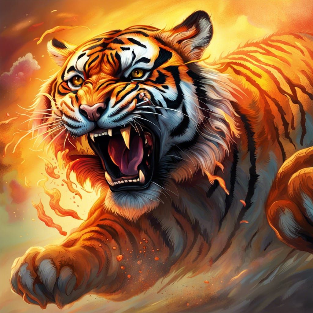 Mighty Tiger Leaps to the Sky: Hyperrealistic Splash Art