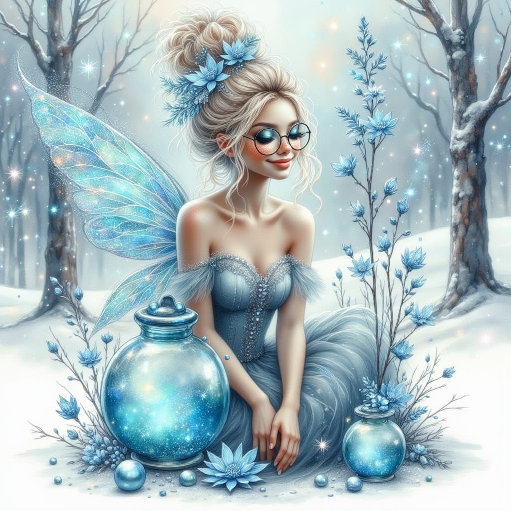 Surreal Winter Fairy Oil Painting with Intricate Details