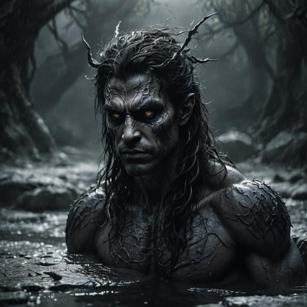 Eerie Gray-Skinned Humanoid Portrait in Dark Fantasy Style