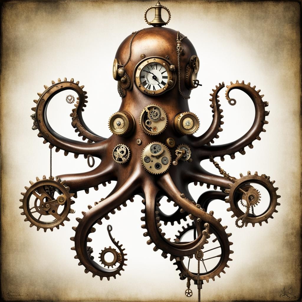 Whimsical Steampunk Clockwork Octopus