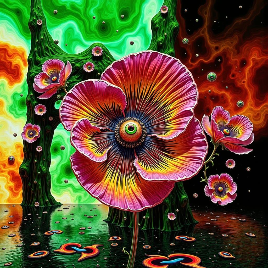 Psychedelic Poppy with Glass Saturn Planet
