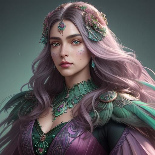 Peacock Woman Portrait in Rutkowski-esque Art Nouveau Style