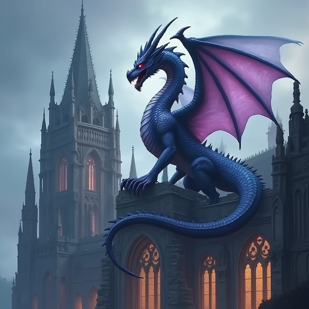 Dragon Gothic Cathedral in Metallic Blue and Purple
