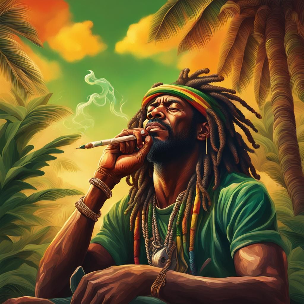 Relaxed Rasta Man Sleeping Under Palm Tree