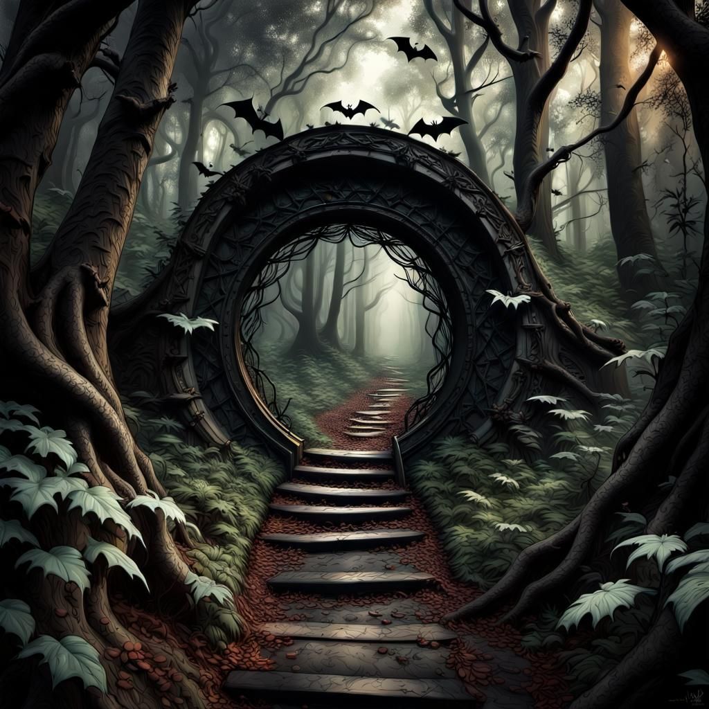 Eerie Forest Path Through Dark Portal