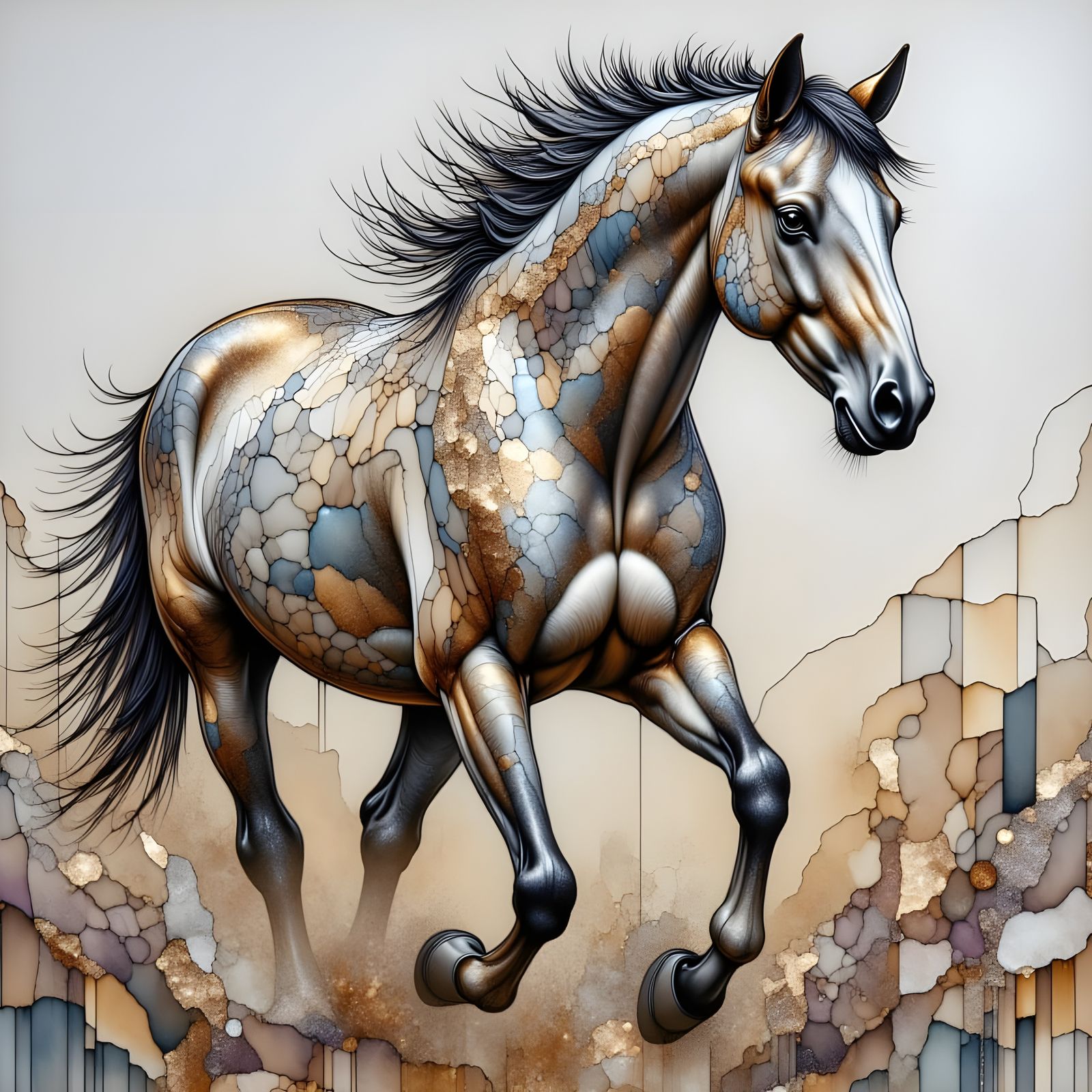 Glossy Metallic Apaloosa Horse in Full Gallop