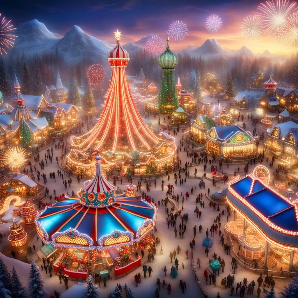 Fantasy Christmas Amusement Park in 3D
