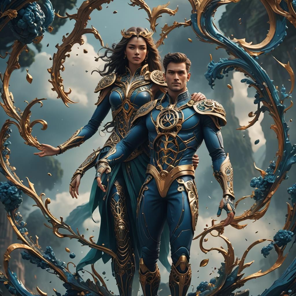 Ethereal Air Couple in Detailed 3D Rendering