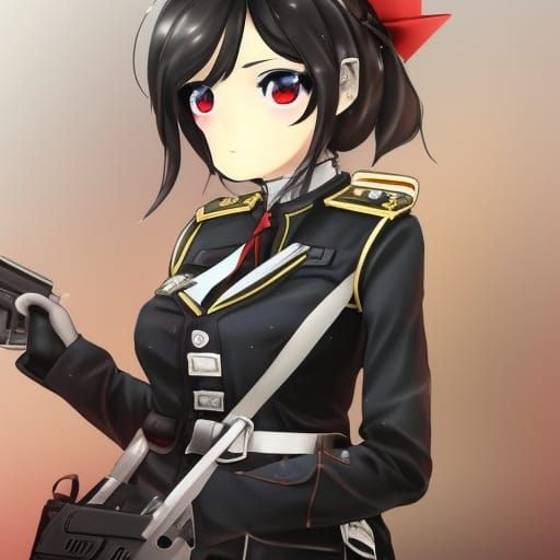 Anime Girl in German Officer Uniform