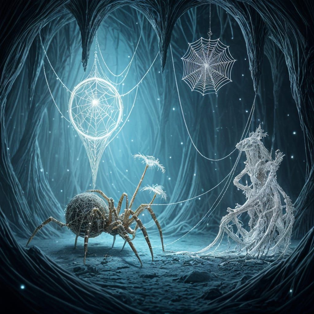 Mystical Spider Weaves Crystalline Animal Sculptures in Ethe...