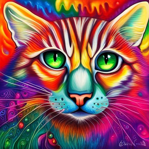 3D Cat with Reflective Eyes in Graffiti Art Style