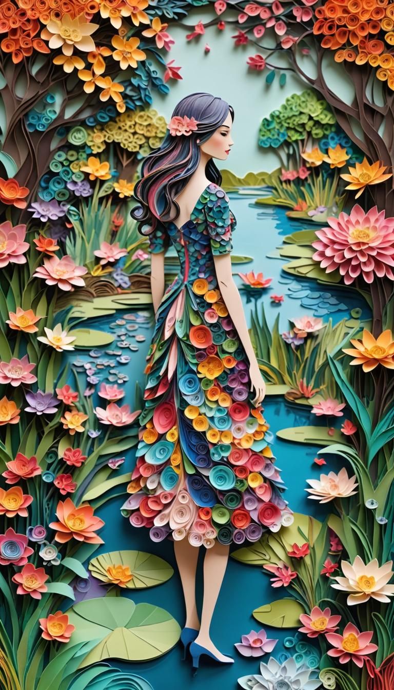 Whimsical Papercraft Garden Scene with Origami Details