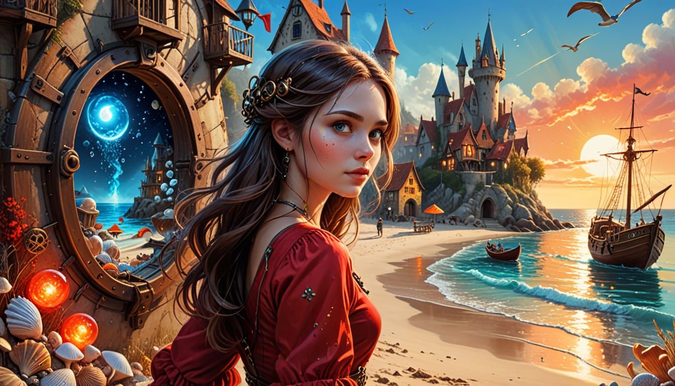 Steampunk Scientist's Portal to Medieval Village