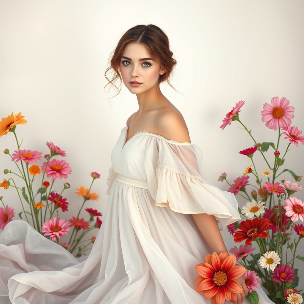 Surreal Beauty in Soft Pastel Hues, Whimsical Floral Surroun...