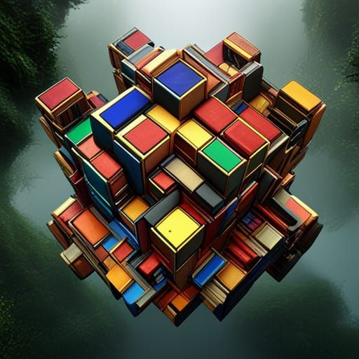 Detailed Matte Painting of a Rubik's Cube