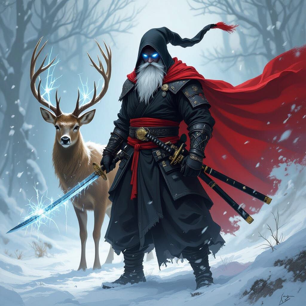 Santa as Ninja with Ice Powers, Fantasy Art